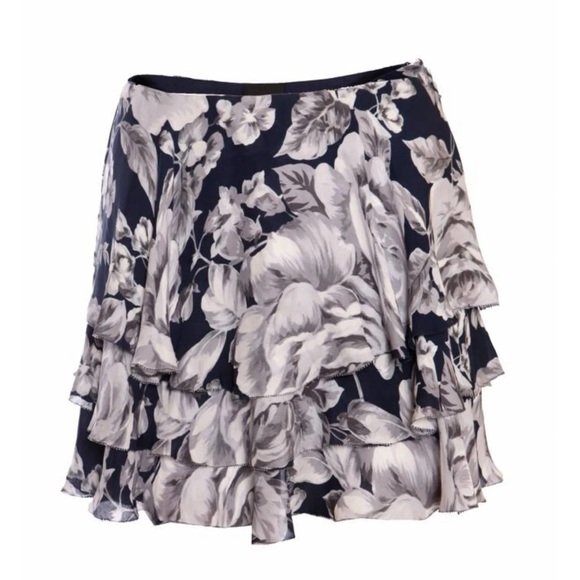 INTERMIX Layered Blue Ruffle Skirt Flower Silk Print - Picture 8 of 10